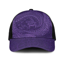 Hawaiian Turtle and Shark Mesh Trucker Cap Kakau Tribal with Polynesian Pattern Purple Color LT03 One Size Black Purple - Polynesian Pride
