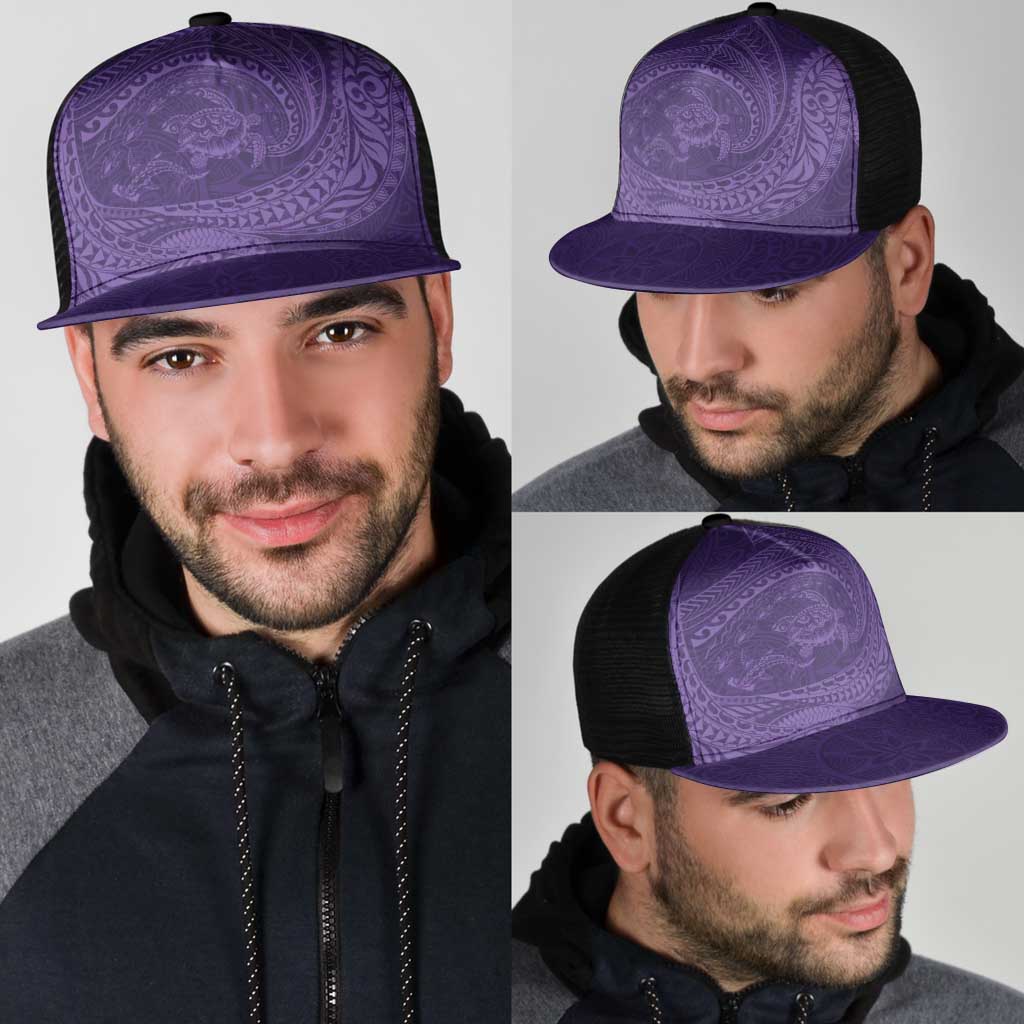 Hawaiian Turtle and Shark Mesh Trucker Cap Kakau Tribal with Polynesian Pattern Purple Color LT03 - Polynesian Pride