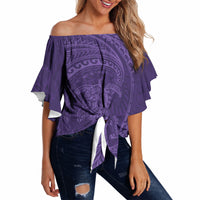 Hawaiian Turtle and Shark Off Shoulder Wrap Waist Top Kakau Tribal with Polynesian Pattern Purple Color LT03 Purple - Polynesian Pride
