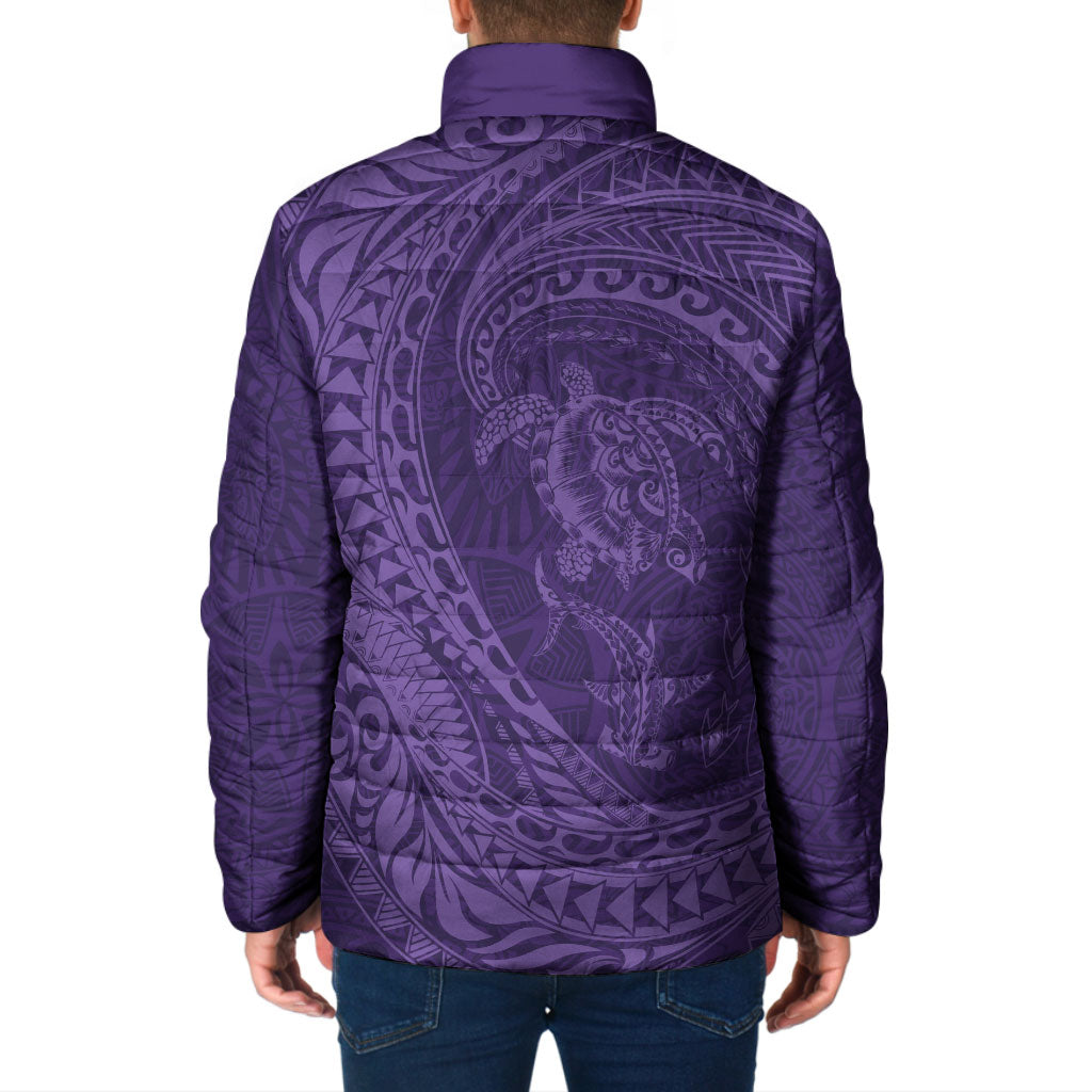 Hawaiian Turtle and Shark Padded Jacket Kakau Tribal with Polynesian Pattern Purple Color LT03 - Polynesian Pride