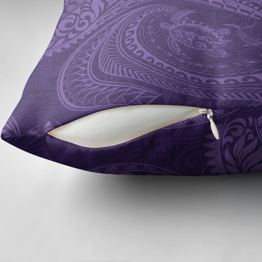 Hawaiian Turtle and Shark Pillow Cover Kakau Tribal with Polynesian Pattern Purple Color LT03 - Polynesian Pride