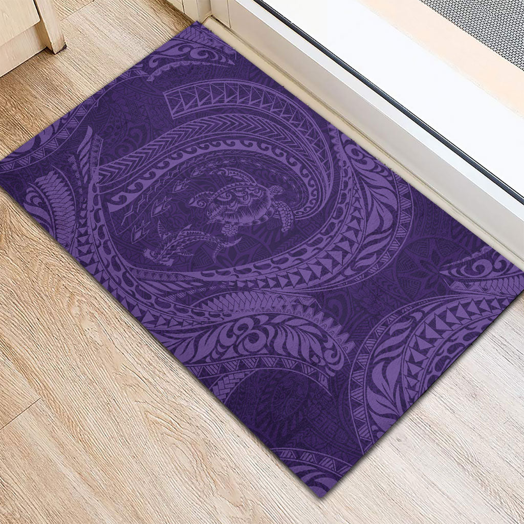 Hawaiian Turtle and Shark Rubber Doormat Kakau Tribal with Polynesian Pattern Purple Color LT03 - Polynesian Pride