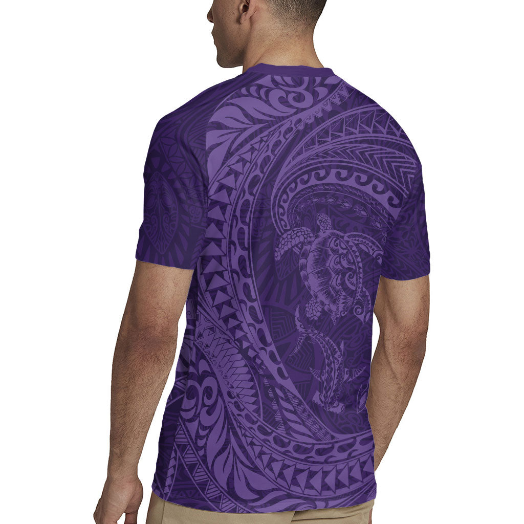 Hawaiian Turtle and Shark Rugby Jersey Kakau Tribal with Polynesian Pattern Purple Color LT03 - Polynesian Pride