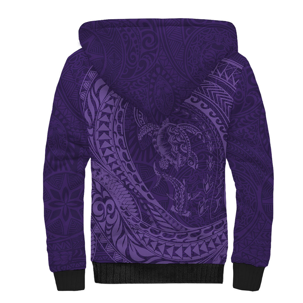 Hawaiian Turtle and Shark Sherpa Hoodie Kakau Tribal with Polynesian Pattern Purple Color LT03 - Polynesian Pride