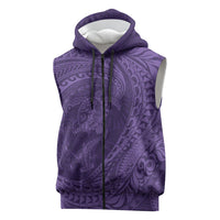 Hawaiian Turtle and Shark Sleeveless Zip Hoodie Kakau Tribal with Polynesian Pattern Purple Color LT03 Purple - Polynesian Pride