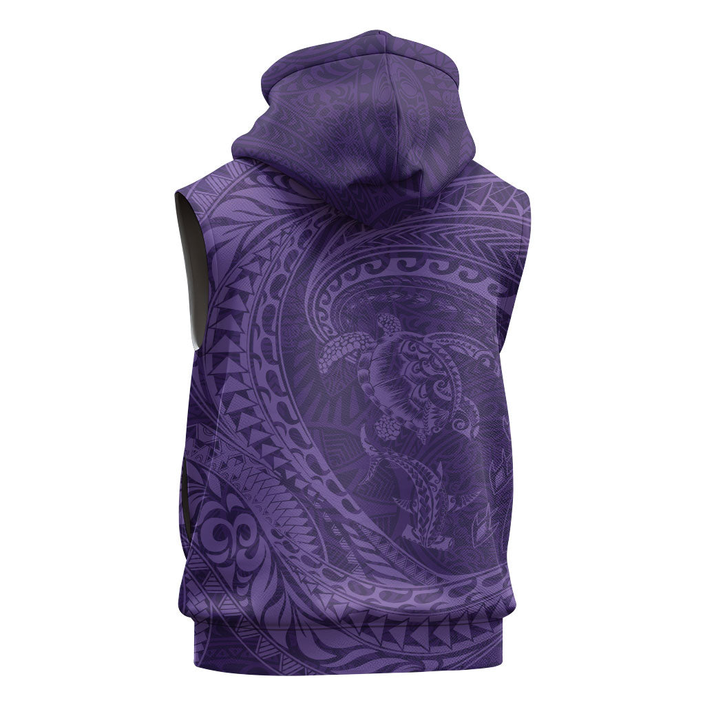 Hawaiian Turtle and Shark Sleeveless Zip Hoodie Kakau Tribal with Polynesian Pattern Purple Color LT03 - Polynesian Pride