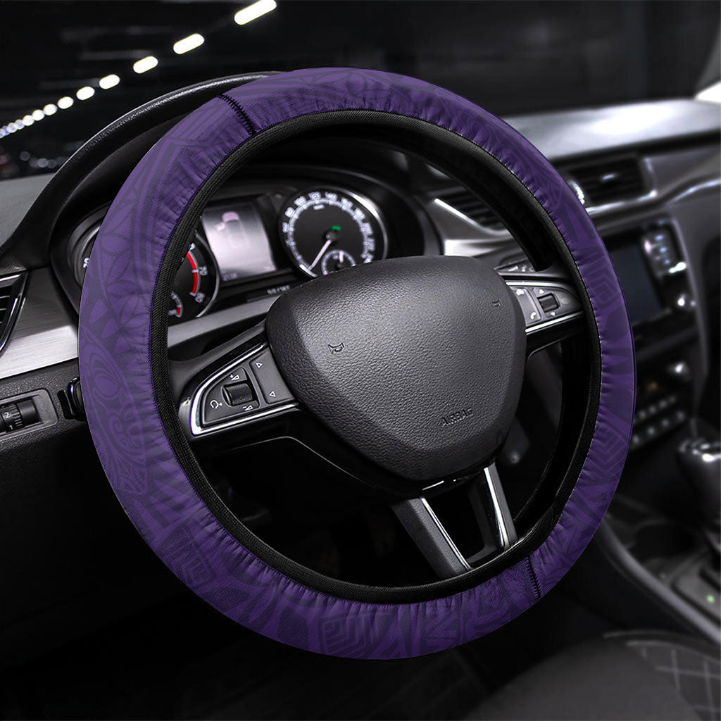 Hawaiian Turtle and Shark Steering Wheel Cover Kakau Tribal with Polynesian Pattern Purple Color LT03 Universal Fit Purple - Polynesian Pride