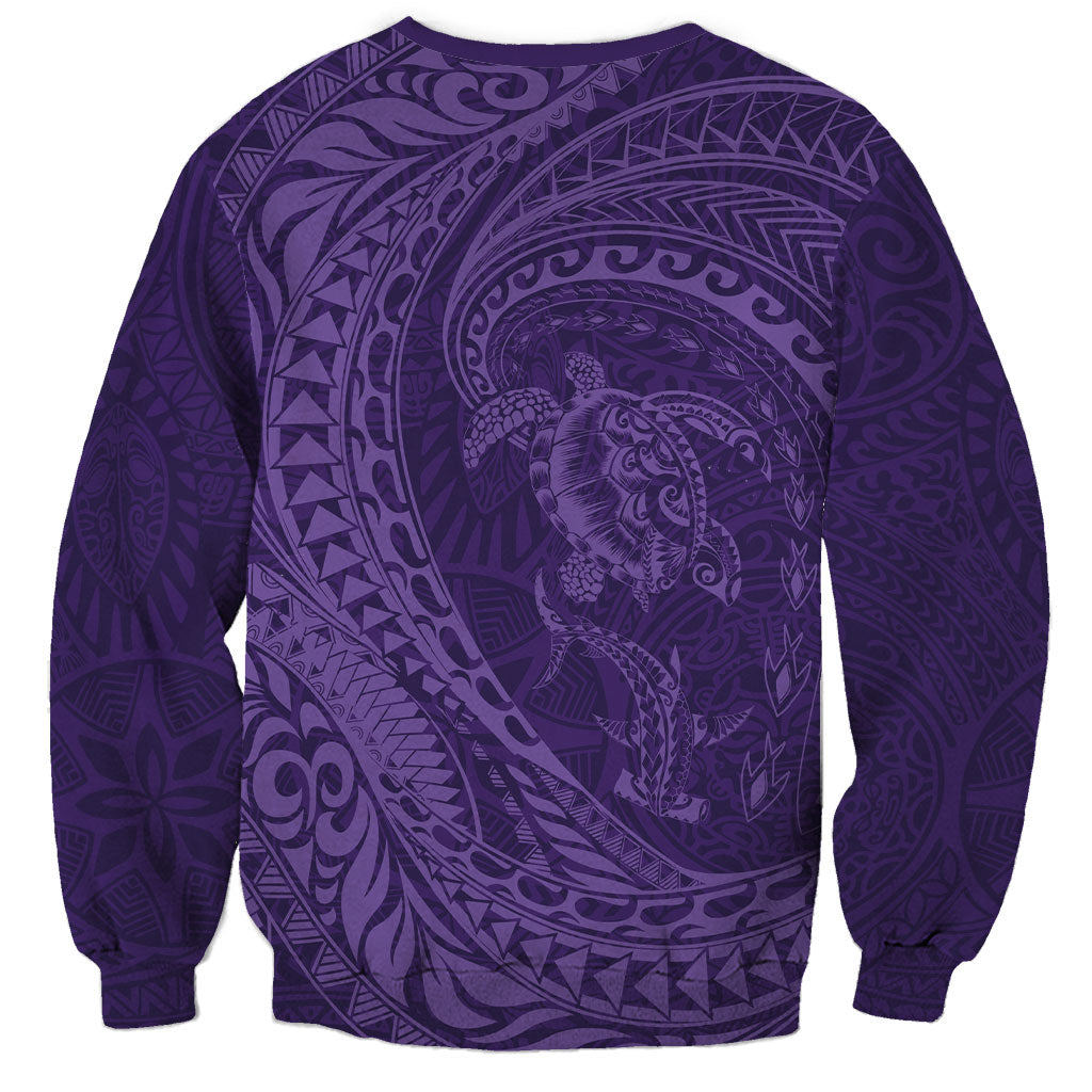 Hawaiian Turtle and Shark Sweatshirt Kakau Tribal with Polynesian Pattern Purple Color LT03 - Polynesian Pride