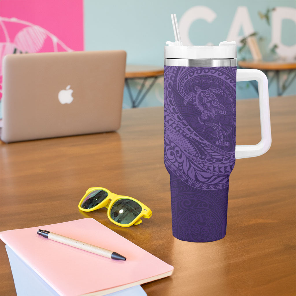 Hawaiian Turtle and Shark Tumbler With Handle Kakau Tribal with Polynesian Pattern Purple Color LT03 - Polynesian Pride