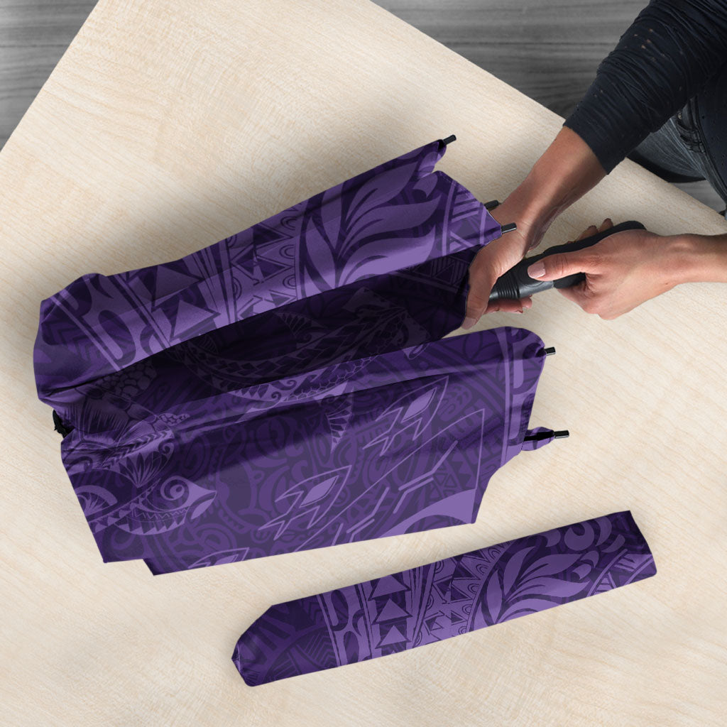 Hawaiian Turtle and Shark Umbrella Kakau Tribal with Polynesian Pattern Purple Color LT03 - Polynesian Pride