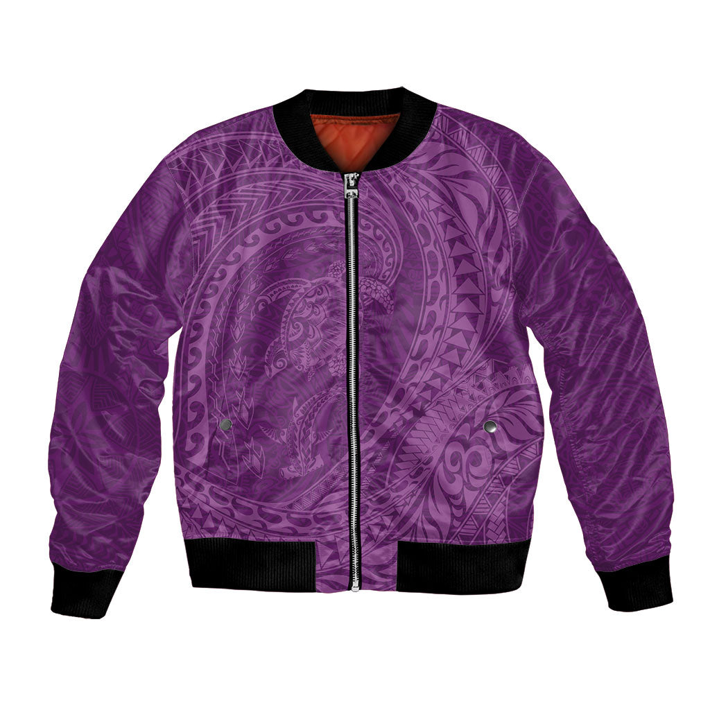 Hawaiian Turtle and Shark Bomber Jacket Kakau Tribal with Polynesian Pattern Pink Color LT03 Unisex Pink - Polynesian Pride