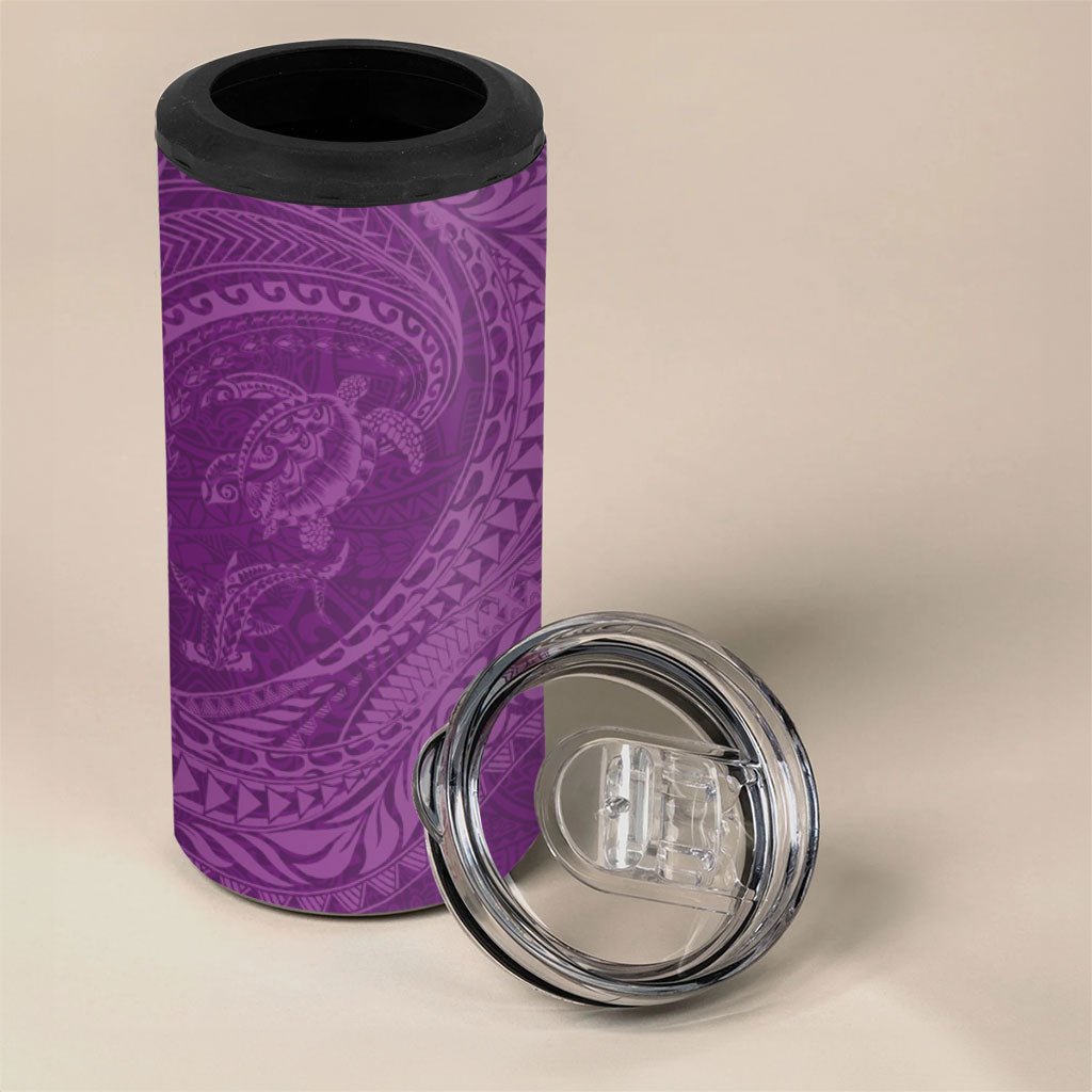 Hawaiian Turtle and Shark 4 in 1 Can Cooler Tumbler Kakau Tribal with Polynesian Pattern Pink Color LT03 - Polynesian Pride