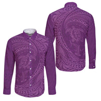 Hawaiian Turtle and Shark Family Matching Mermaid Dress and Hawaiian Shirt Kakau Tribal with Polynesian Pattern Pink Color LT03 Dad's Shirt - Long Sleeve Pink - Polynesian Pride