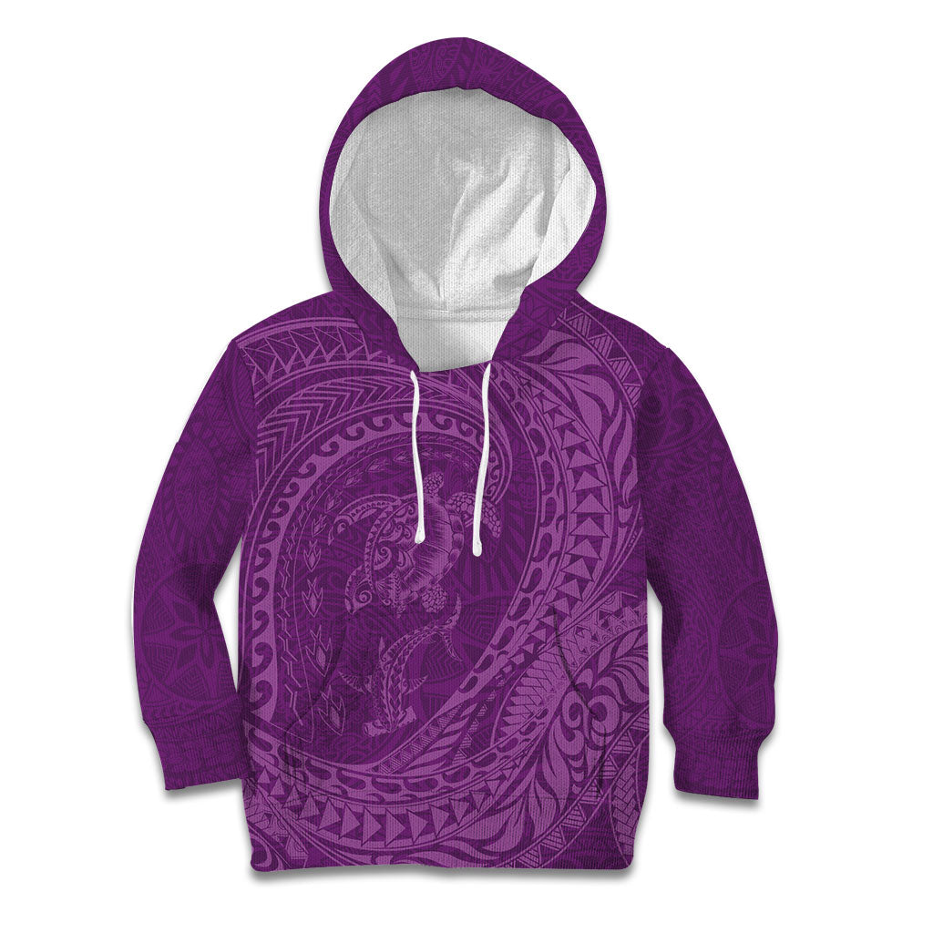 Hawaiian Turtle and Shark Kid Hoodie Kakau Tribal with Polynesian Pattern Pink Color LT03 Hoodie Pink - Polynesian Pride