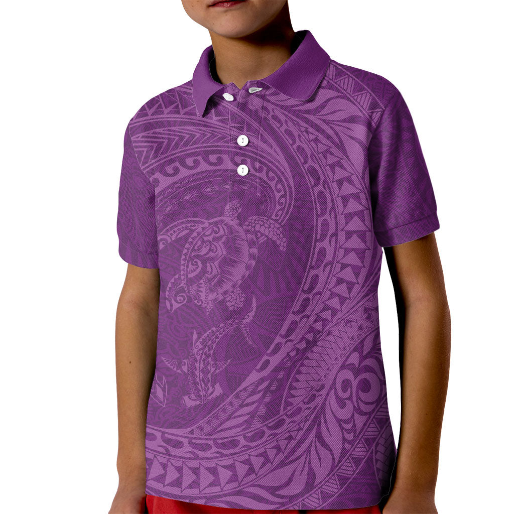 Hawaiian Turtle and Shark Kid Polo Shirt Kakau Tribal with Polynesian Pattern Pink Color LT03 Kid Pink - Polynesian Pride
