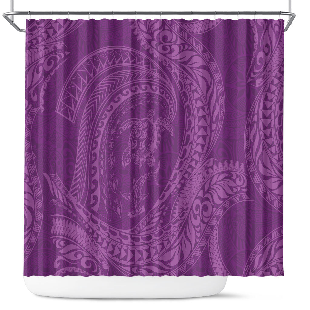 Hawaiian Turtle and Shark Shower Curtain Kakau Tribal with Polynesian Pattern Pink Color LT03 Pink - Polynesian Pride