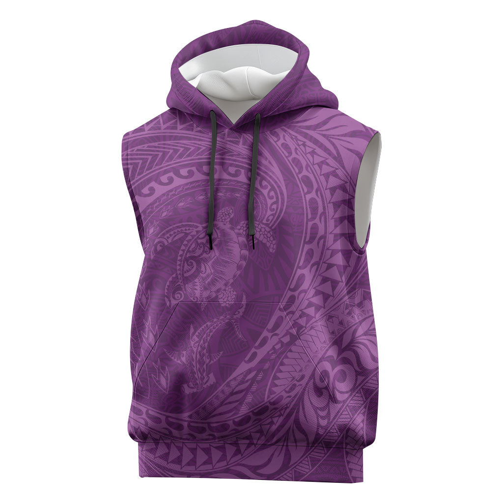 Hawaiian Turtle and Shark Sleeveless Hoodie Kakau Tribal with Polynesian Pattern Pink Color LT03 Pink - Polynesian Pride