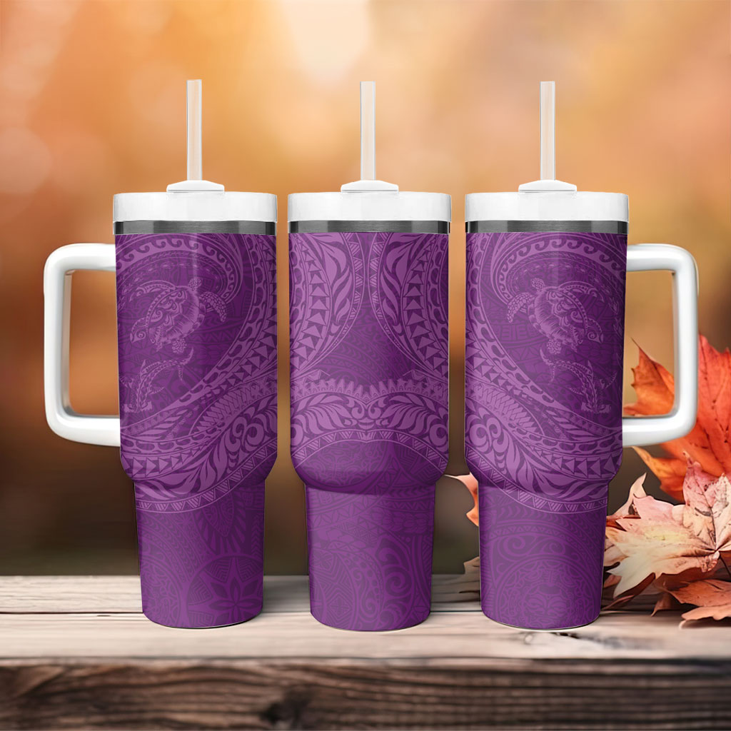 Hawaiian Turtle and Shark Tumbler With Handle Kakau Tribal with Polynesian Pattern Pink Color LT03 - Polynesian Pride