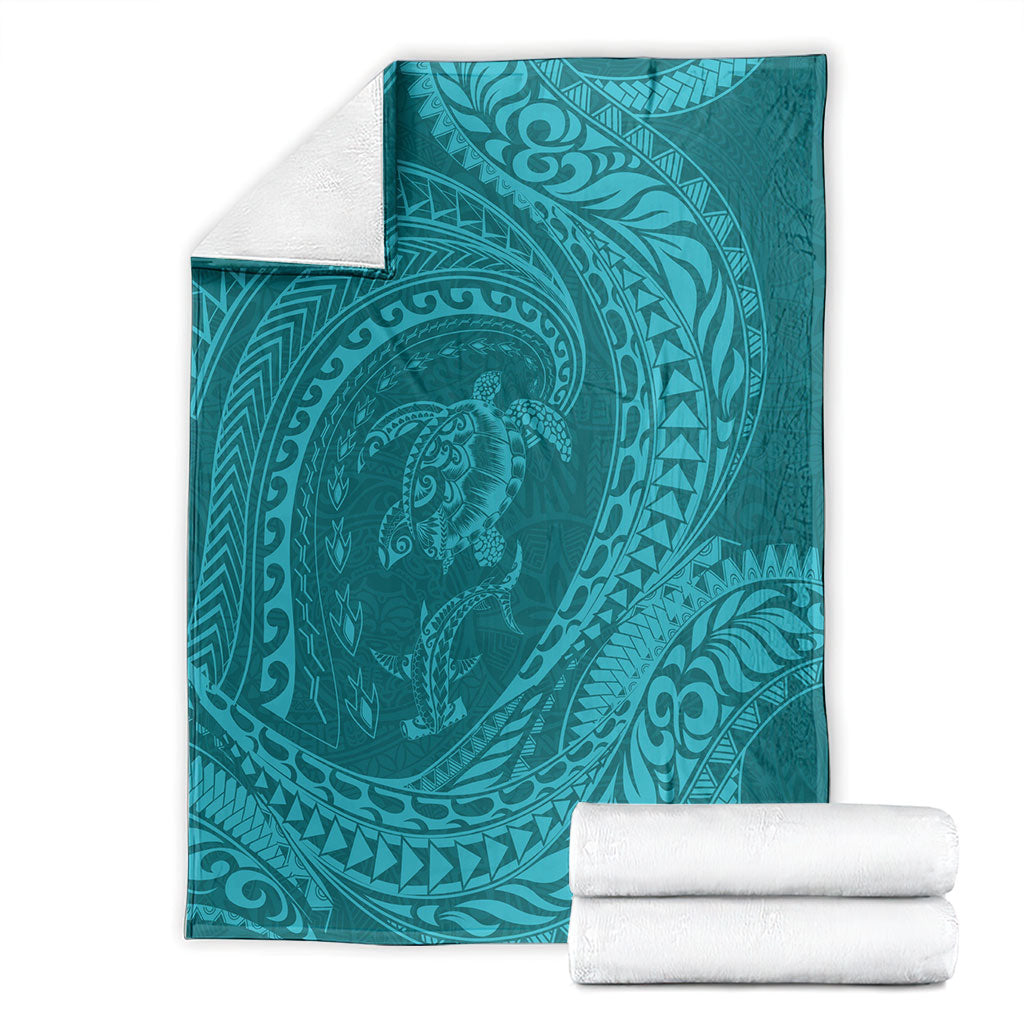 Hawaiian Turtle and Shark Blanket Kakau Tribal with Polynesian Pattern Turquoise Color LT03 - Polynesian Pride