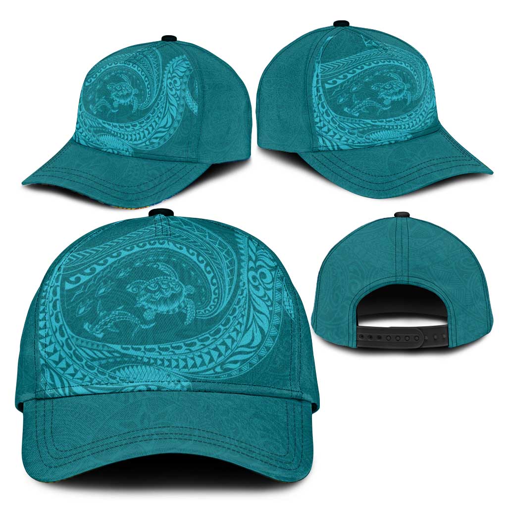 Hawaiian Turtle and Shark Classic Cap Kakau Tribal with Polynesian Pattern Turquoise Color LT03 - Polynesian Pride