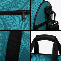 Hawaiian Turtle and Shark Duffle Bag Kakau Tribal with Polynesian Pattern Turquoise Color