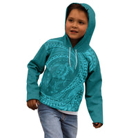 Hawaiian Turtle and Shark Kid Hoodie Kakau Tribal with Polynesian Pattern Turquoise Color LT03 - Polynesian Pride