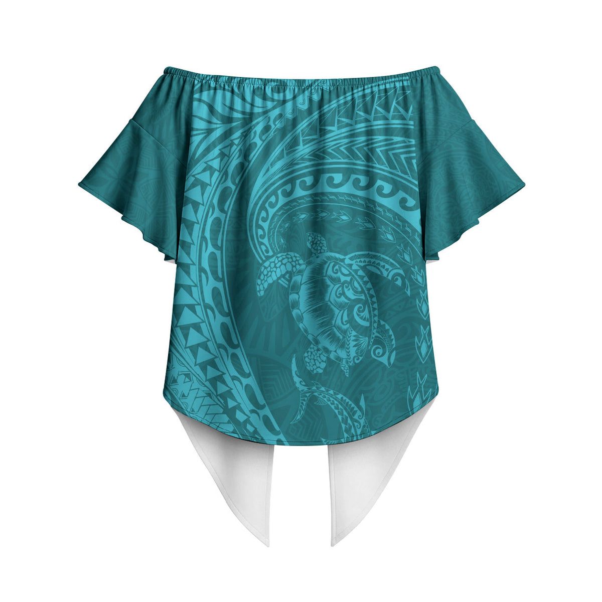 Hawaiian Turtle and Shark Off Shoulder Wrap Waist Top Kakau Tribal with Polynesian Pattern Turquoise Color LT03 - Polynesian Pride