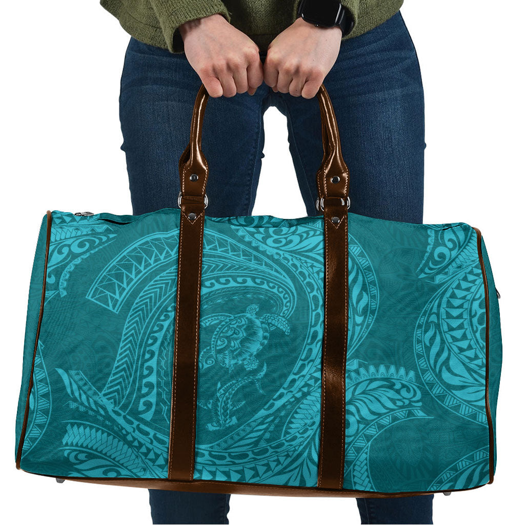 Hawaiian Turtle and Shark Travel Bag Kakau Tribal with Polynesian Pattern Turquoise Color LT03 Turquoise - Polynesian Pride