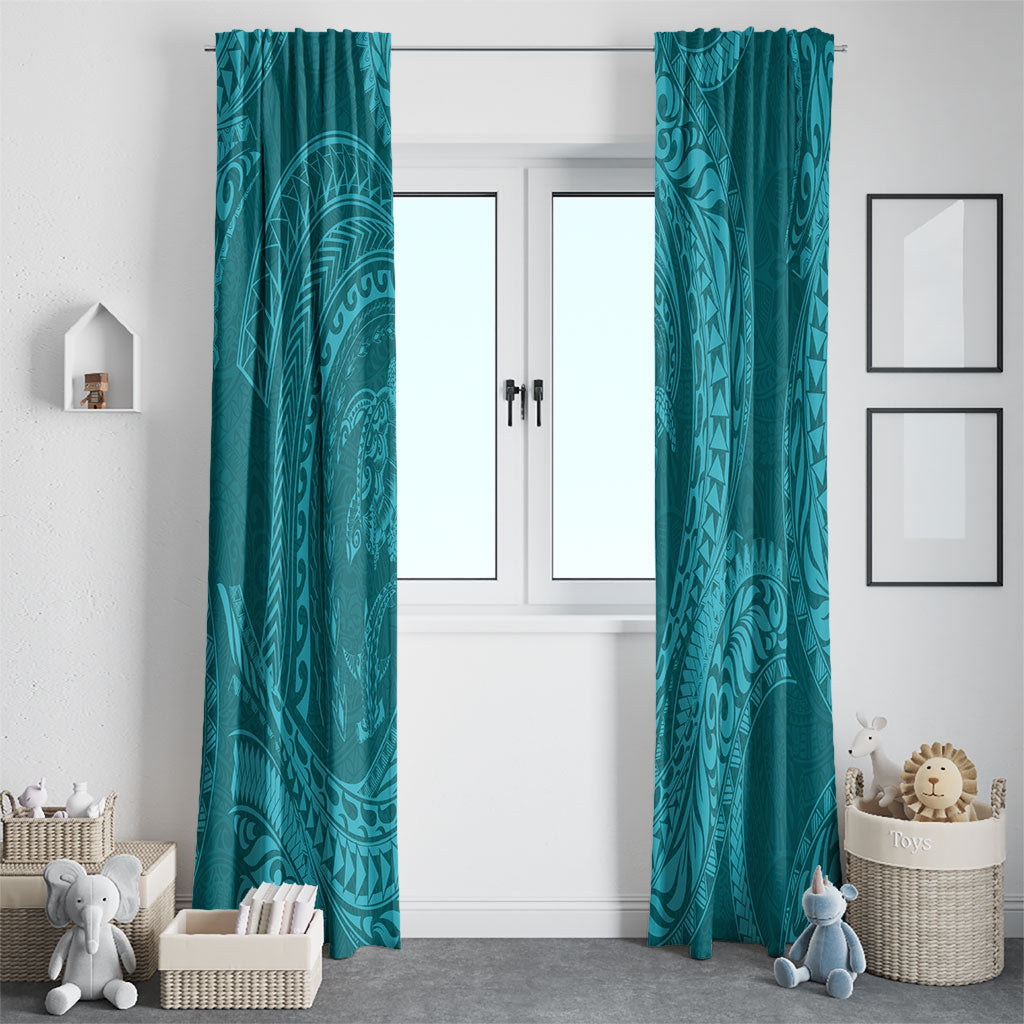 Hawaiian Turtle and Shark Window Curtain Kakau Tribal with Polynesian Pattern Turquoise Color LT03 - Polynesian Pride