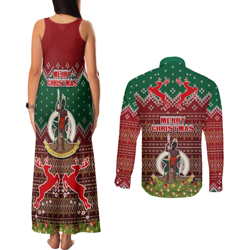 Vanuatu Christmas Couples Matching Tank Maxi Dress and Long Sleeve Button Shirts Pig Tusk Beautiful Merry Xmas Snowflake LT03 - Polynesian Pride