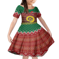 Vanuatu Christmas Kid Short Sleeve Dress Pig Tusk Beautiful Merry Xmas Snowflake LT03 KID Red - Polynesian Pride