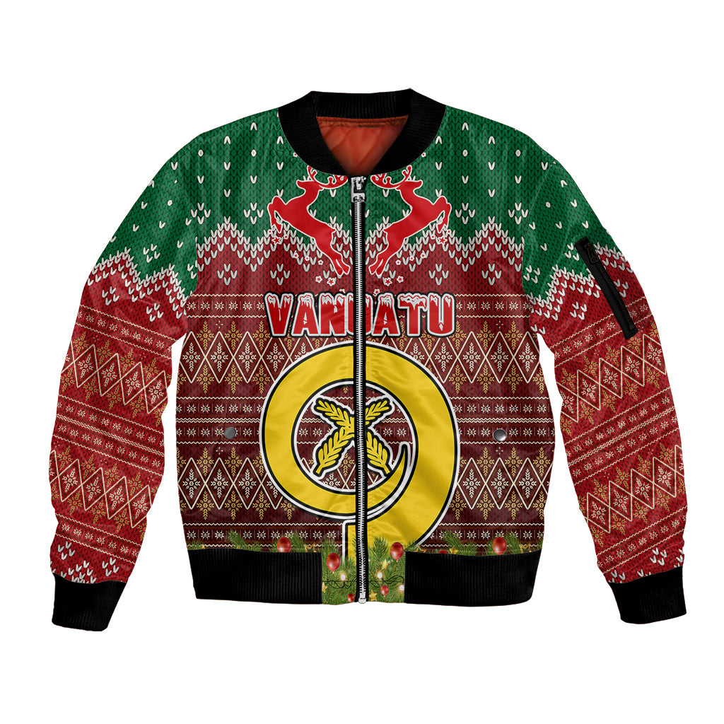 Vanuatu Christmas Sleeve Zip Bomber Jacket Pig Tusk Beautiful Merry Xmas Snowflake LT03 Unisex Red - Polynesian Pride