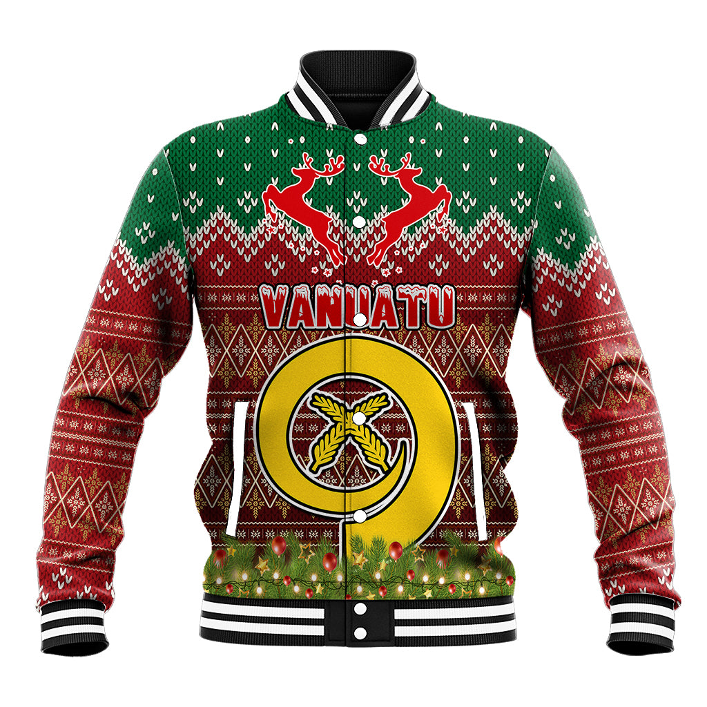 Personalised Vanuatu Christmas Baseball Jacket Pig Tusk Beautiful Merry Xmas Snowflake LT03 Unisex Red - Polynesian Pride