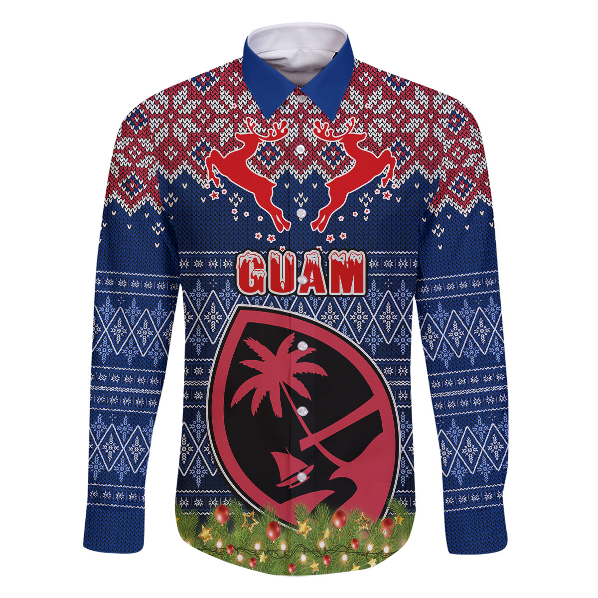 Guam Christmas Family Matching Off Shoulder Maxi Dress and Hawaiian Shirt Chamorro Guam Tattoos Beautiful Merry Xmas Snowflake LT03 Dad's Shirt - Long Sleeve Blue - Polynesian Pride