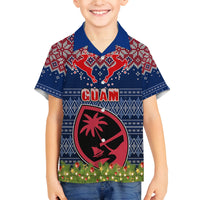 Guam Christmas Family Matching Puletasi Dress and Hawaiian Shirt Chamorro Guam Tattoos Beautiful Merry Xmas Snowflake LT03 Son's Shirt Blue - Polynesian Pride