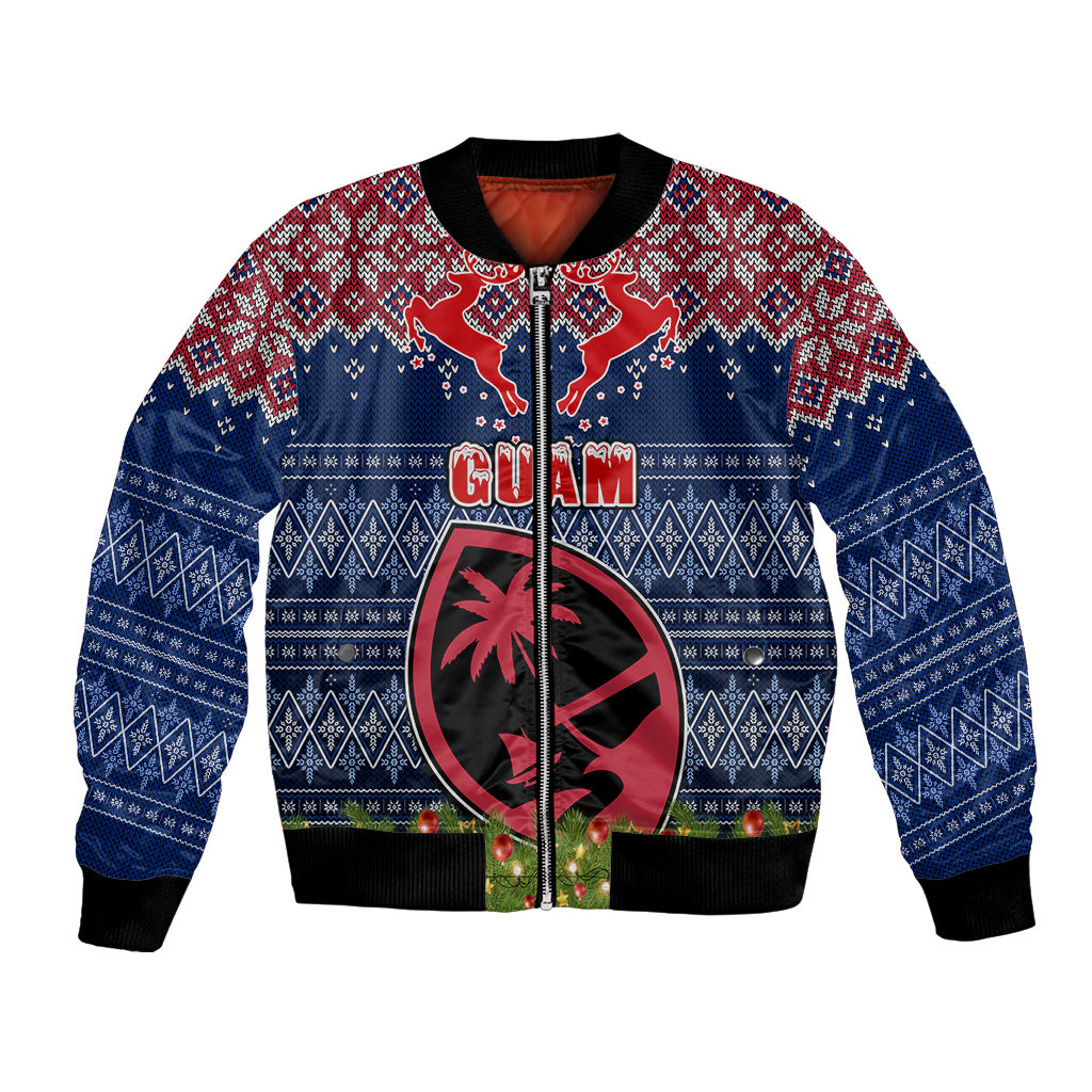 Personalised Guam Christmas Bomber Jacket Chamorro Guam Tattoos Beautiful Merry Xmas Snowflake LT03 Unisex Blue - Polynesian Pride