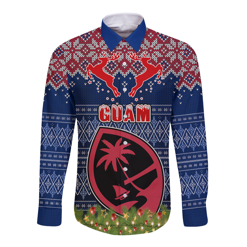 Personalised Guam Christmas Long Sleeve Button Shirt Chamorro Guam Tattoos Beautiful Merry Xmas Snowflake LT03 Unisex Blue - Polynesian Pride