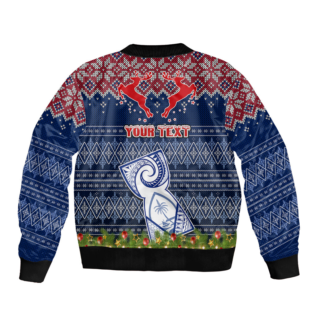 Personalised Guam Christmas Sleeve Zip Bomber Jacket Chamorro Guam Tattoos Beautiful Merry Xmas Snowflake LT03 - Polynesian Pride