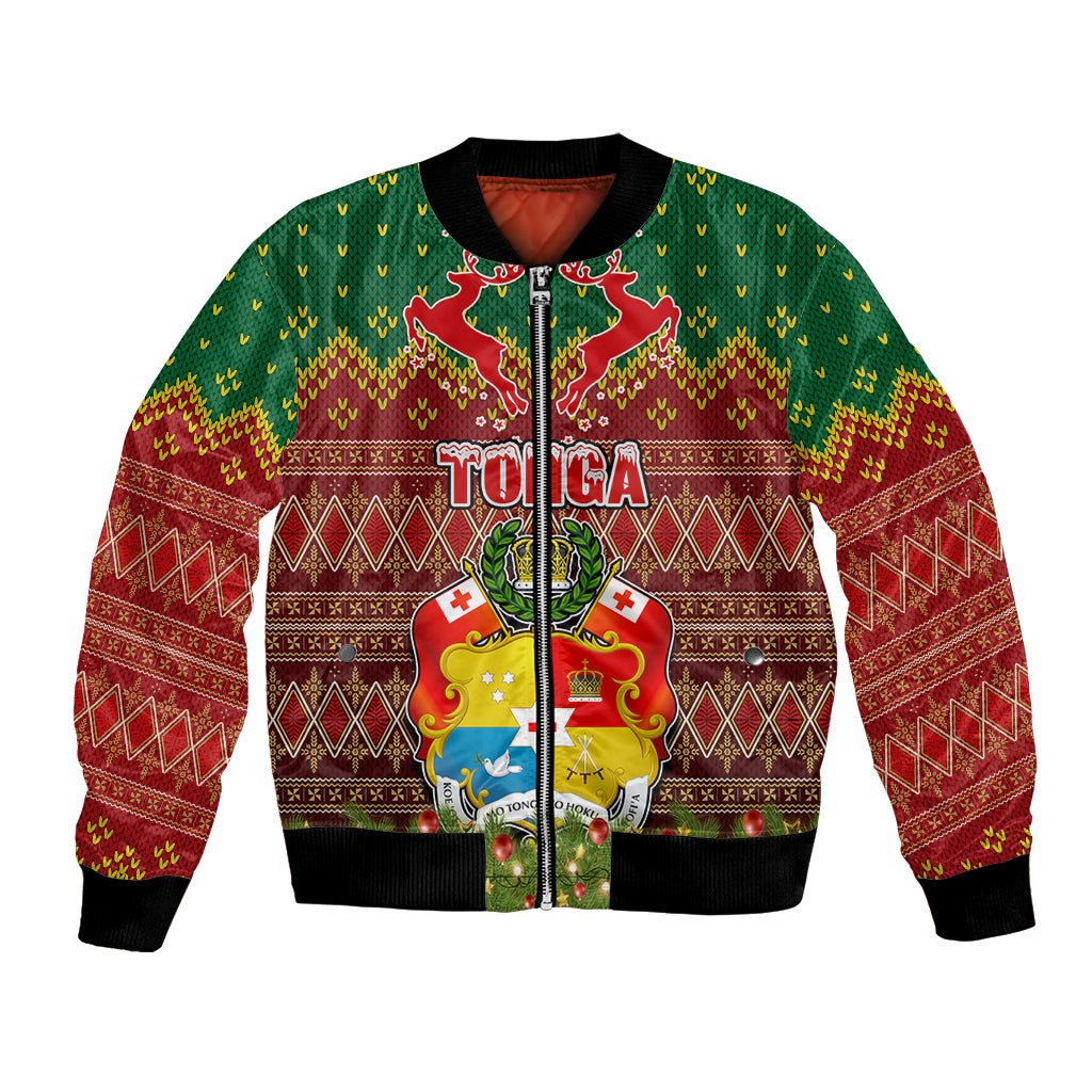 Tonga Christmas Bomber Jacket Coat of Arms and Map Beautiful Merry Xmas Snowflake LT03 Unisex Red - Polynesian Pride