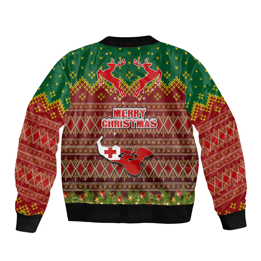 Tonga Christmas Bomber Jacket Coat of Arms and Map Beautiful Merry Xmas Snowflake LT03 - Polynesian Pride