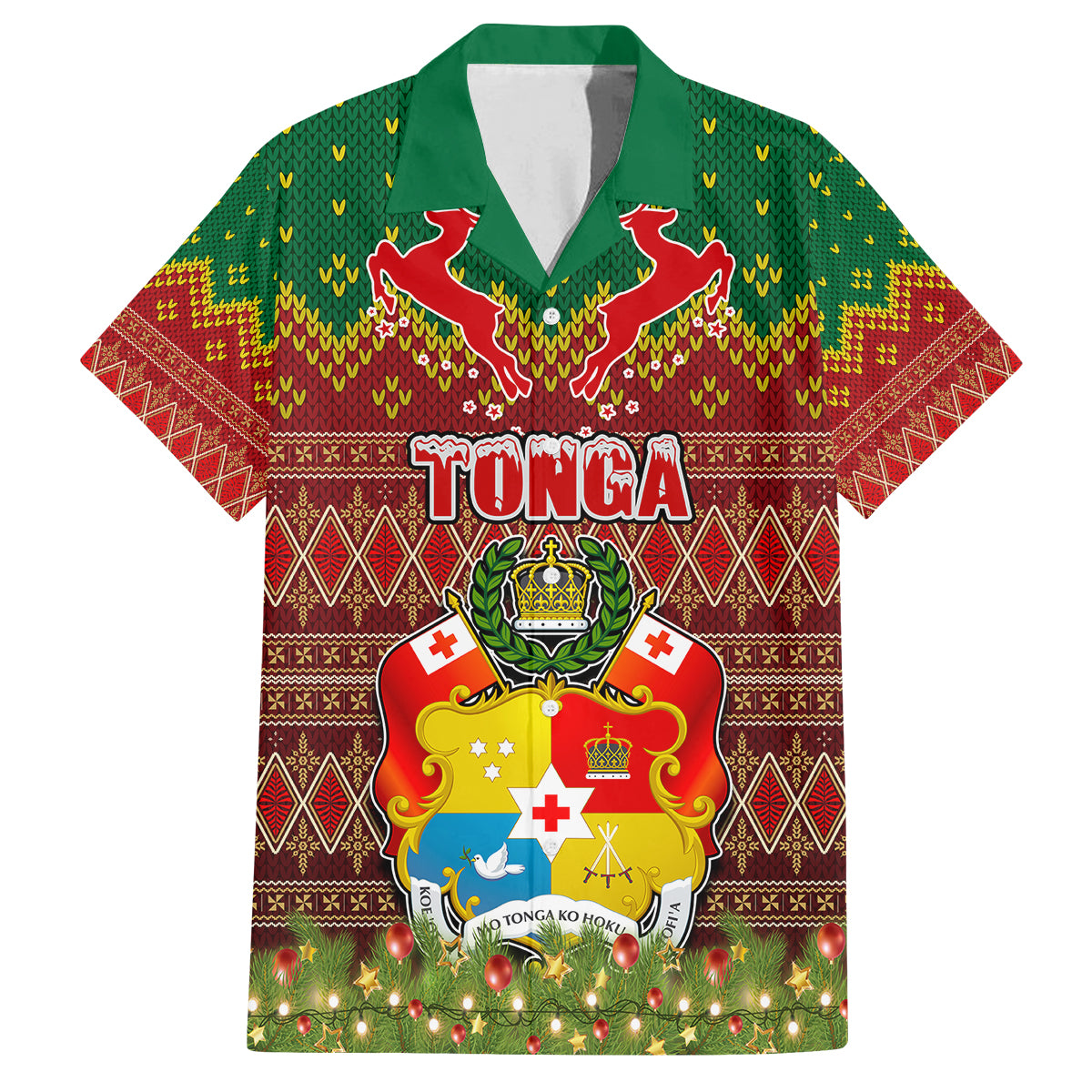 Tonga Christmas Family Matching Off Shoulder Long Sleeve Dress and Hawaiian Shirt Coat of Arms and Map Beautiful Merry Xmas Snowflake LT03 Dad's Shirt - Short Sleeve Red - Polynesian Pride
