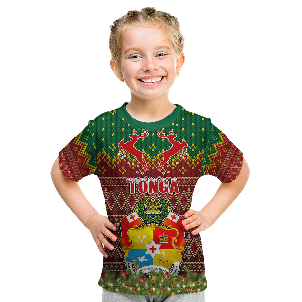Tonga Christmas Kid T Shirt Coat of Arms and Map Beautiful Merry Xmas Snowflake LT03 Red - Polynesian Pride