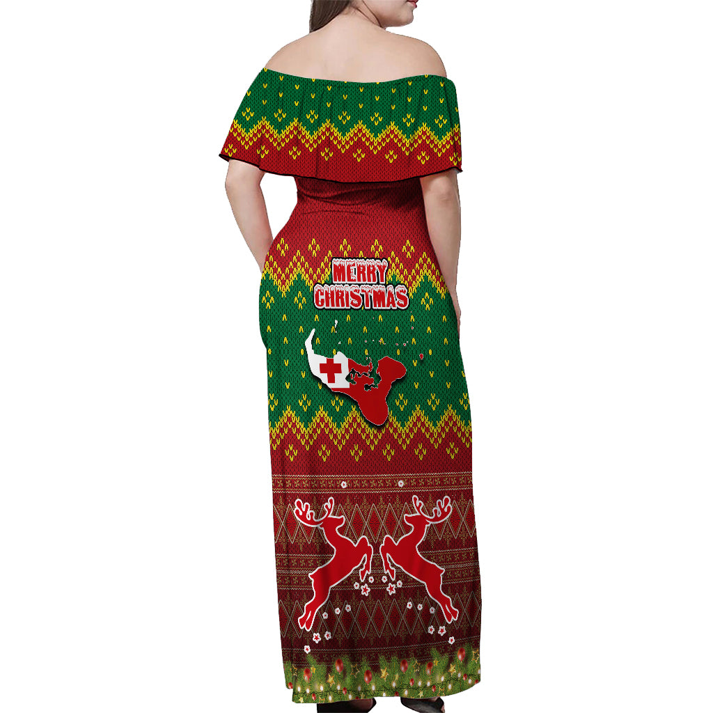Tonga Christmas Off Shoulder Maxi Dress Coat of Arms and Map Beautiful Merry Xmas Snowflake LT03 - Polynesian Pride