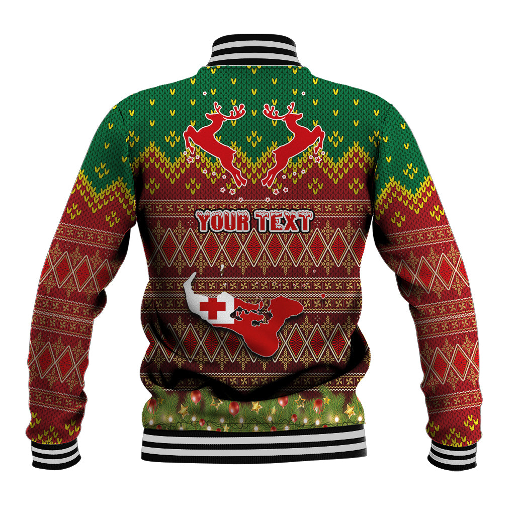Personalised Tonga Christmas Baseball Jacket Coat of Arms and Map Beautiful Merry Xmas Snowflake LT03 - Polynesian Pride
