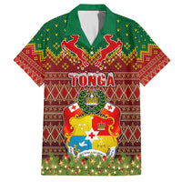 Personalised Tonga Christmas Family Matching Long Sleeve Bodycon Dress and Hawaiian Shirt Coat of Arms and Map Beautiful Merry Xmas Snowflake LT03 Dad's Shirt - Short Sleeve Red - Polynesian Pride