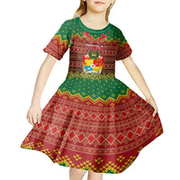 Personalised Tonga Christmas Kid Short Sleeve Dress Coat of Arms and Map Beautiful Merry Xmas Snowflake LT03 - Polynesian Pride