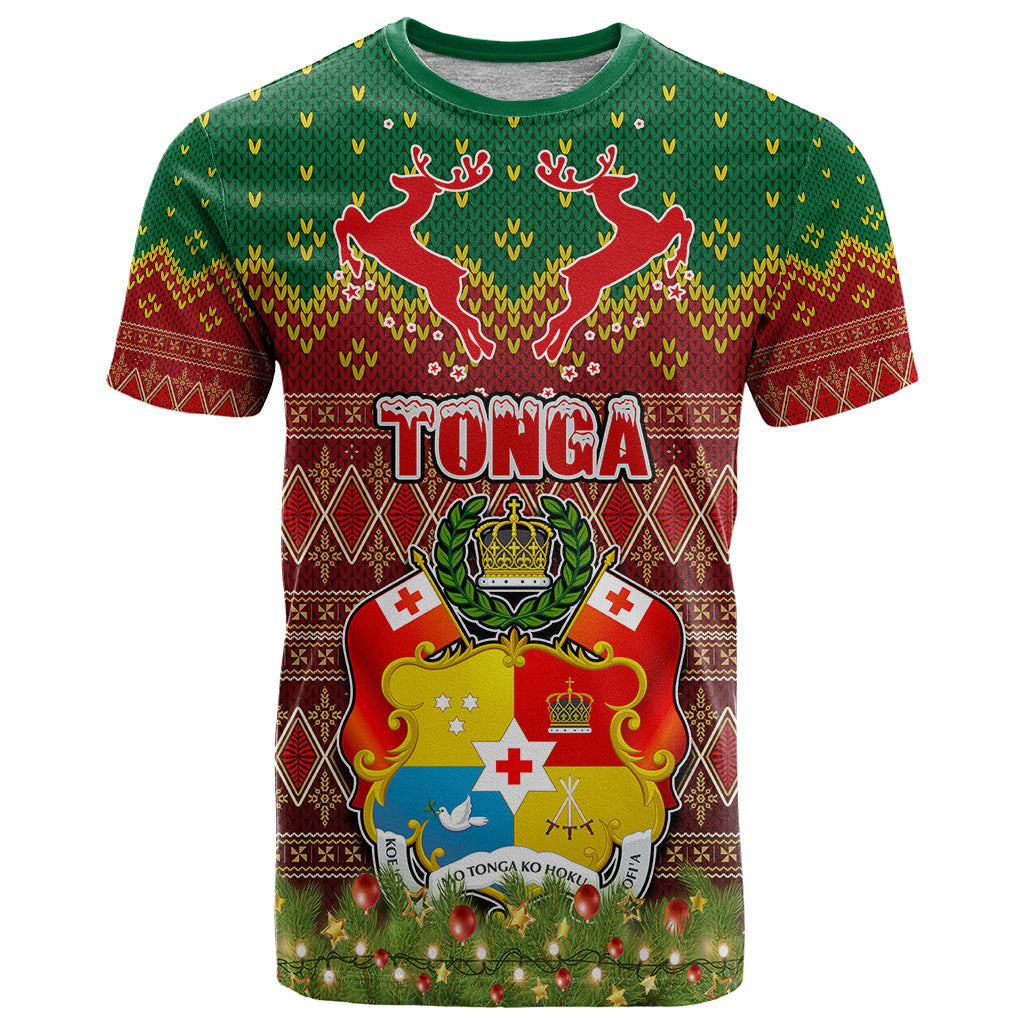Personalised Tonga Christmas T Shirt Coat of Arms and Map Beautiful Merry Xmas Snowflake LT03 Red - Polynesian Pride