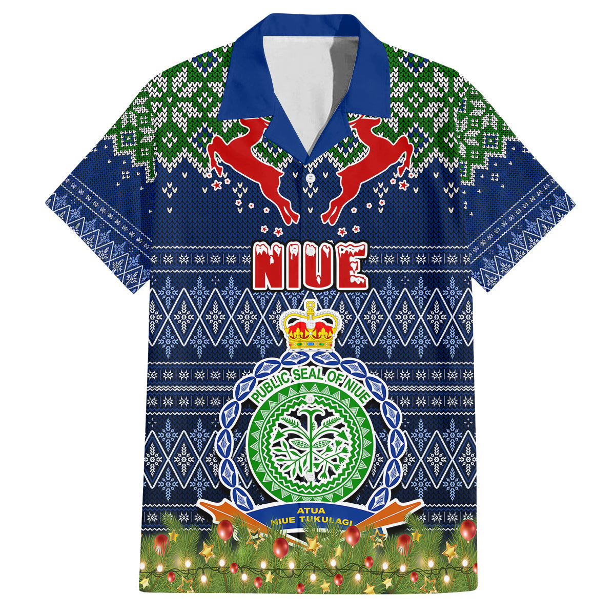 Niue Christmas Family Matching Long Sleeve Bodycon Dress and Hawaiian Shirt Coat of Arms and Map Beautiful Merry Xmas Snowflake LT03 Dad's Shirt - Short Sleeve Blue - Polynesian Pride