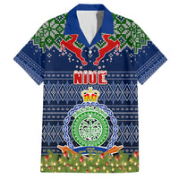 Niue Christmas Family Matching Long Sleeve Bodycon Dress and Hawaiian Shirt Coat of Arms and Map Beautiful Merry Xmas Snowflake LT03 Dad's Shirt - Short Sleeve Blue - Polynesian Pride