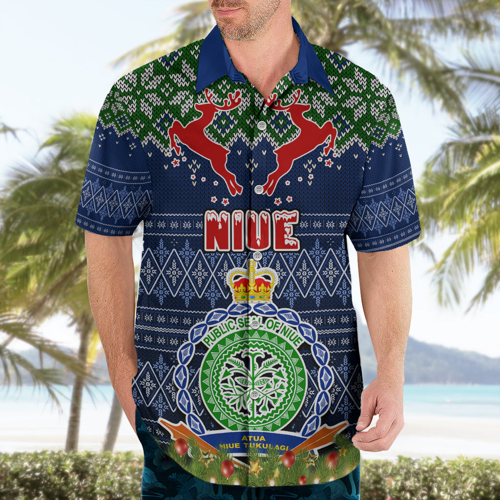 Niue Christmas Hawaiian Shirt Coat of Arms and Map Beautiful Merry Xmas Snowflake LT03 - Polynesian Pride